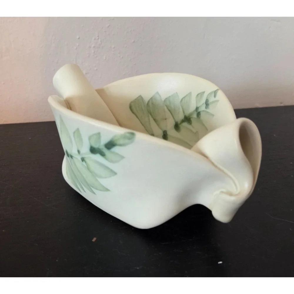Hilborn Pottery Pinch Pot Cream Green Fern Trinket Bowl Dish Canada 6''